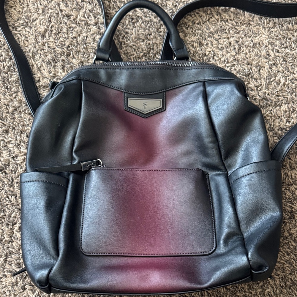 Vera Wang Black and Burgundy Leather Backpack